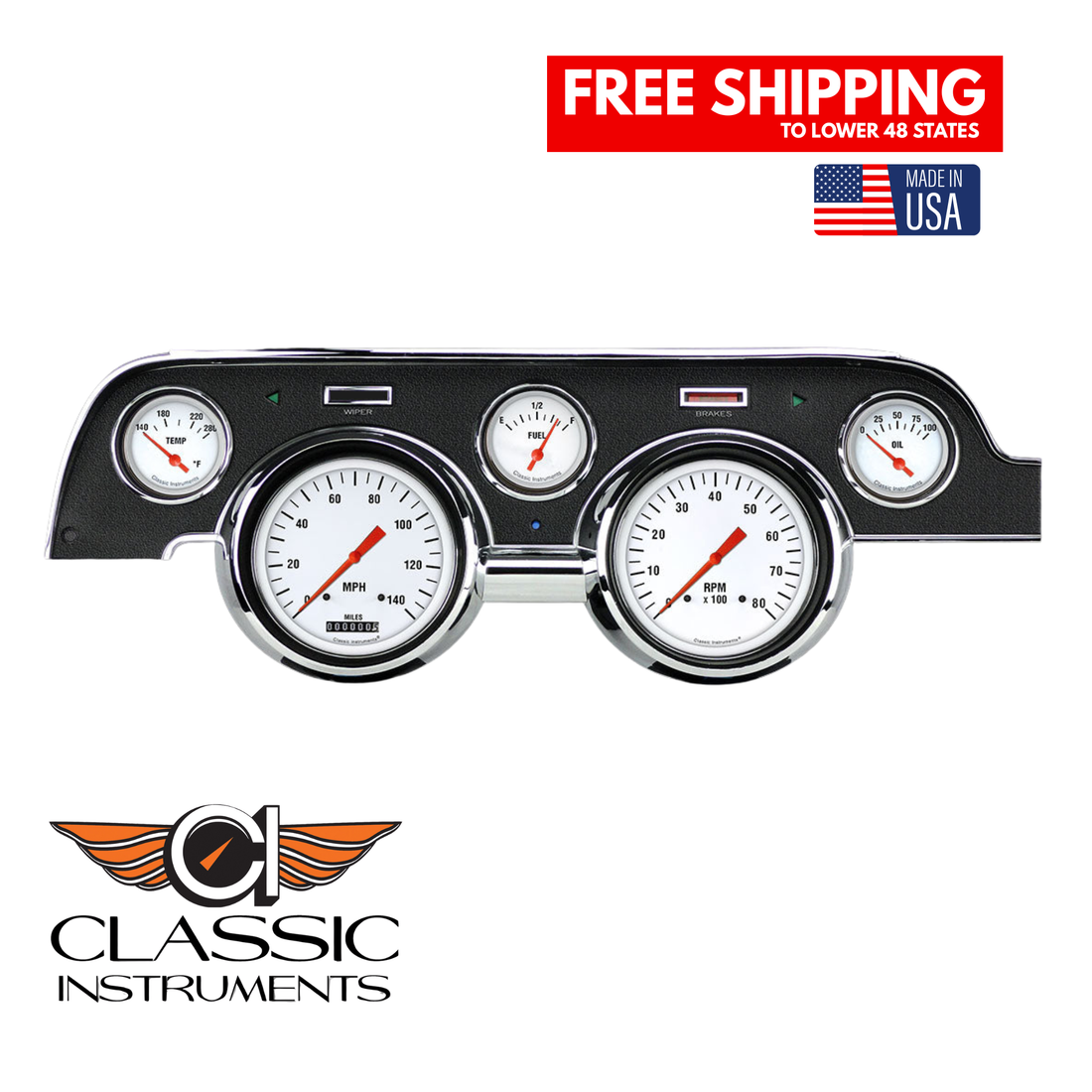 Classic Instruments - Std. Black Camera Case bezel, Standard speedometer Gauge - MU67WH