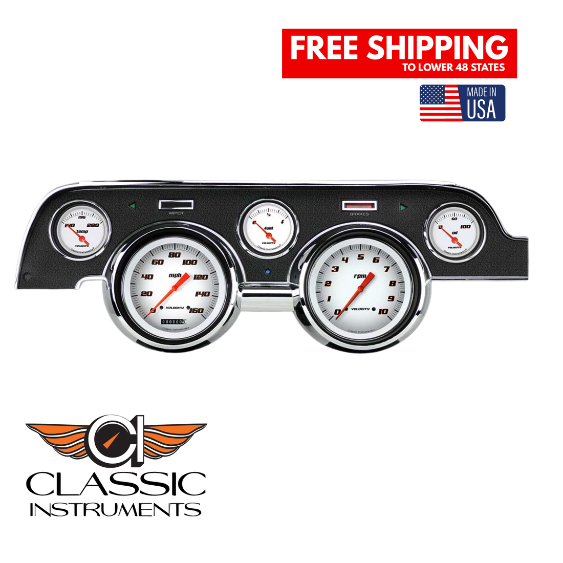 Classic Instruments - Std. Black Camera Case bezel, Standard speedometer gauge- MU67VSW