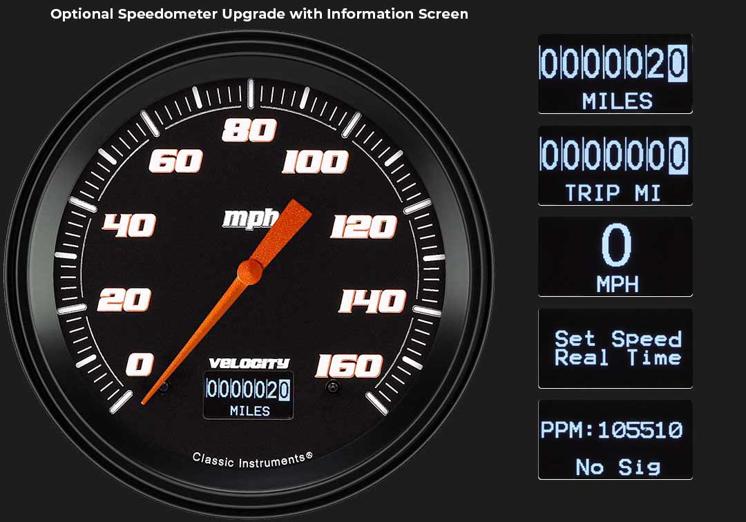 Classic Instruments - Std. Black Camera Case bezel, Standard speedometer gauge - MU67VSB