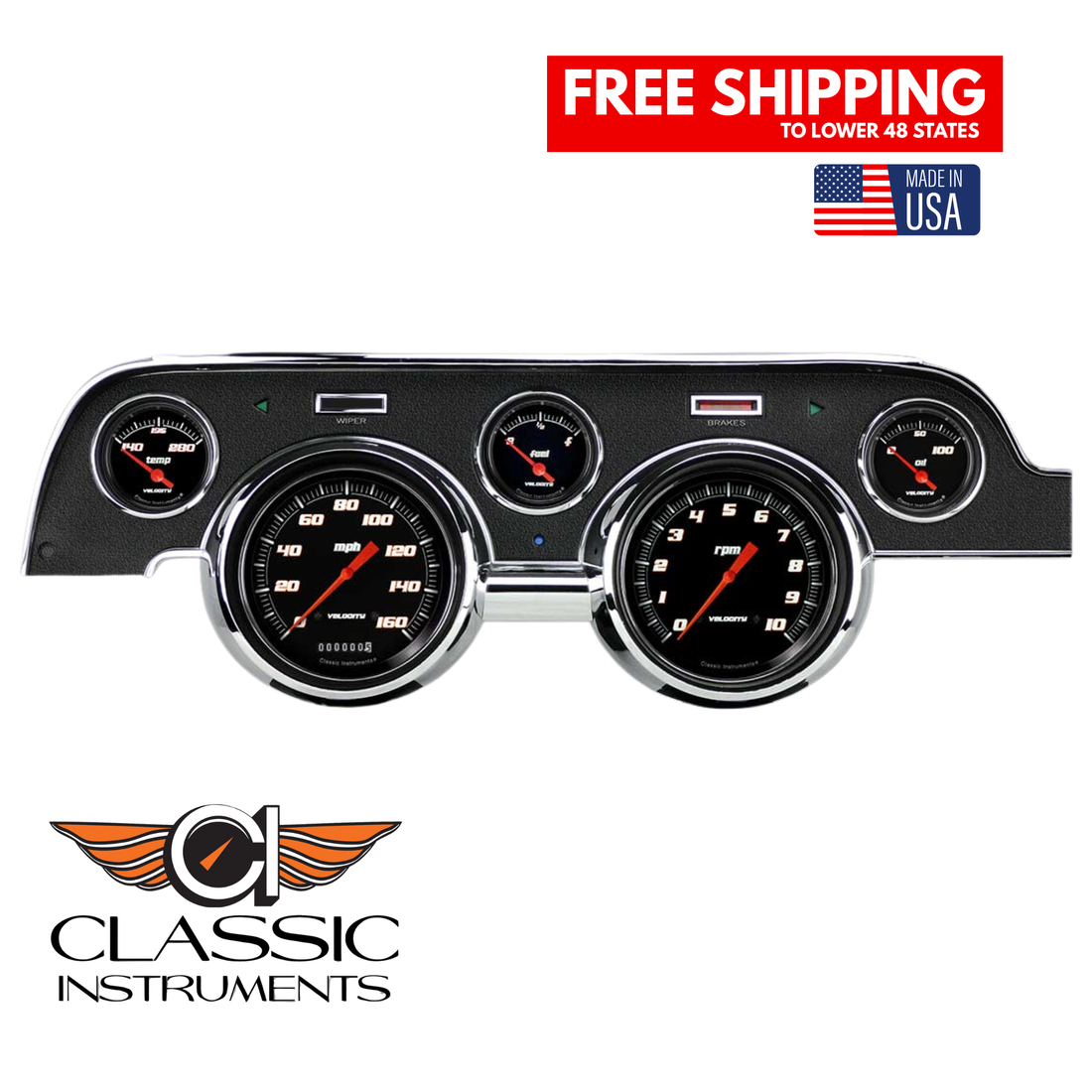 Classic Instruments - Std. Black Camera Case bezel, Standard speedometer gauge - MU67VSB