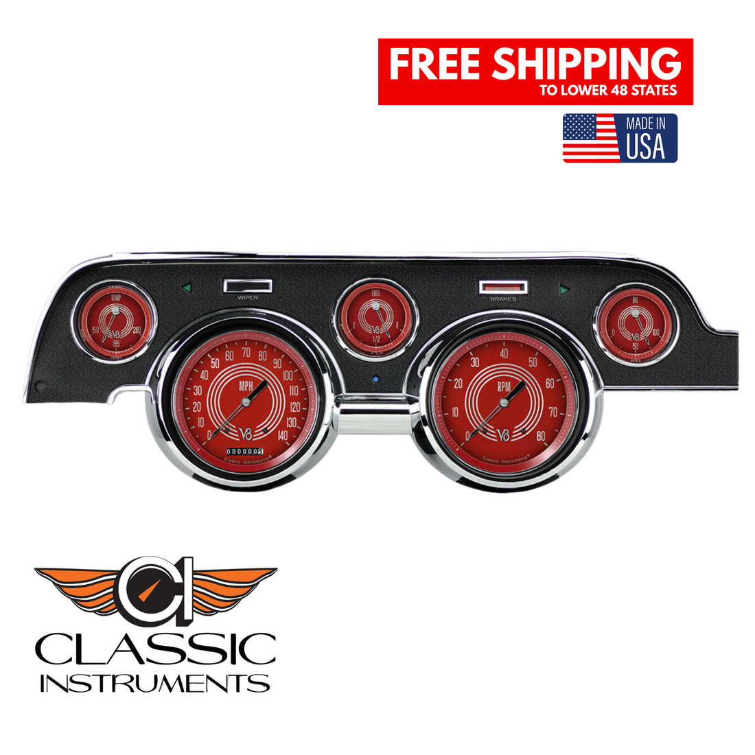 Classic Instruments - Std. Black Camera Case bezel, standard speedometer gauge- MU67V8RS