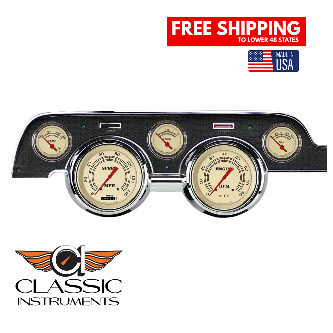 Classic Instruments - Std. Black Camera Case bezel, standard speedometer gauge- MU67VT