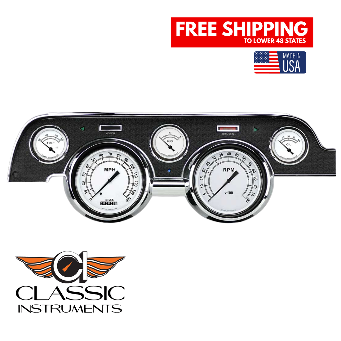 Classic Instruments - Std. Black Camera Case bezel, standard speedometer gauge - MU67CW