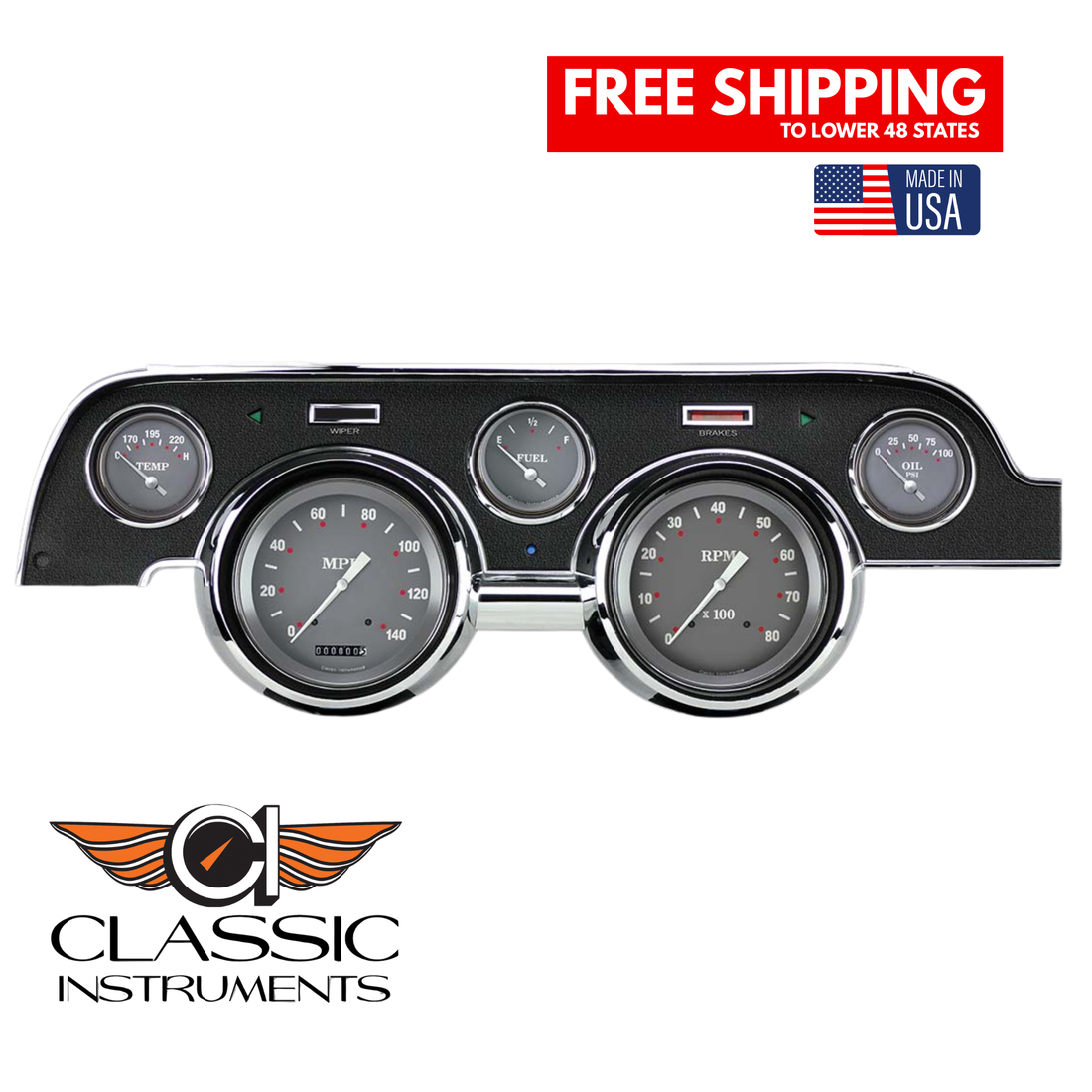 Classic Instruments - Std. Black Camera Case bezel, standard speedometer gauge - MU67SG