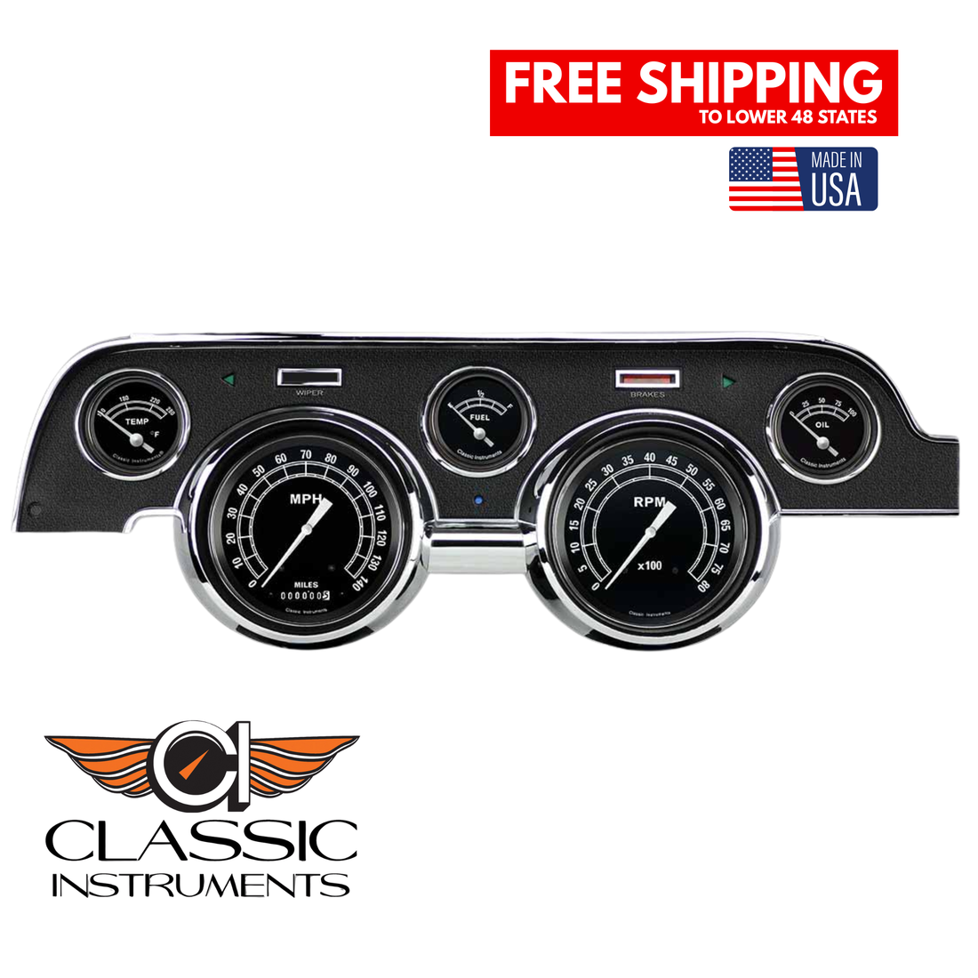 Classic Instruments - Std. Black Camera Case bezel, standard speedometer gauge - MU67TR