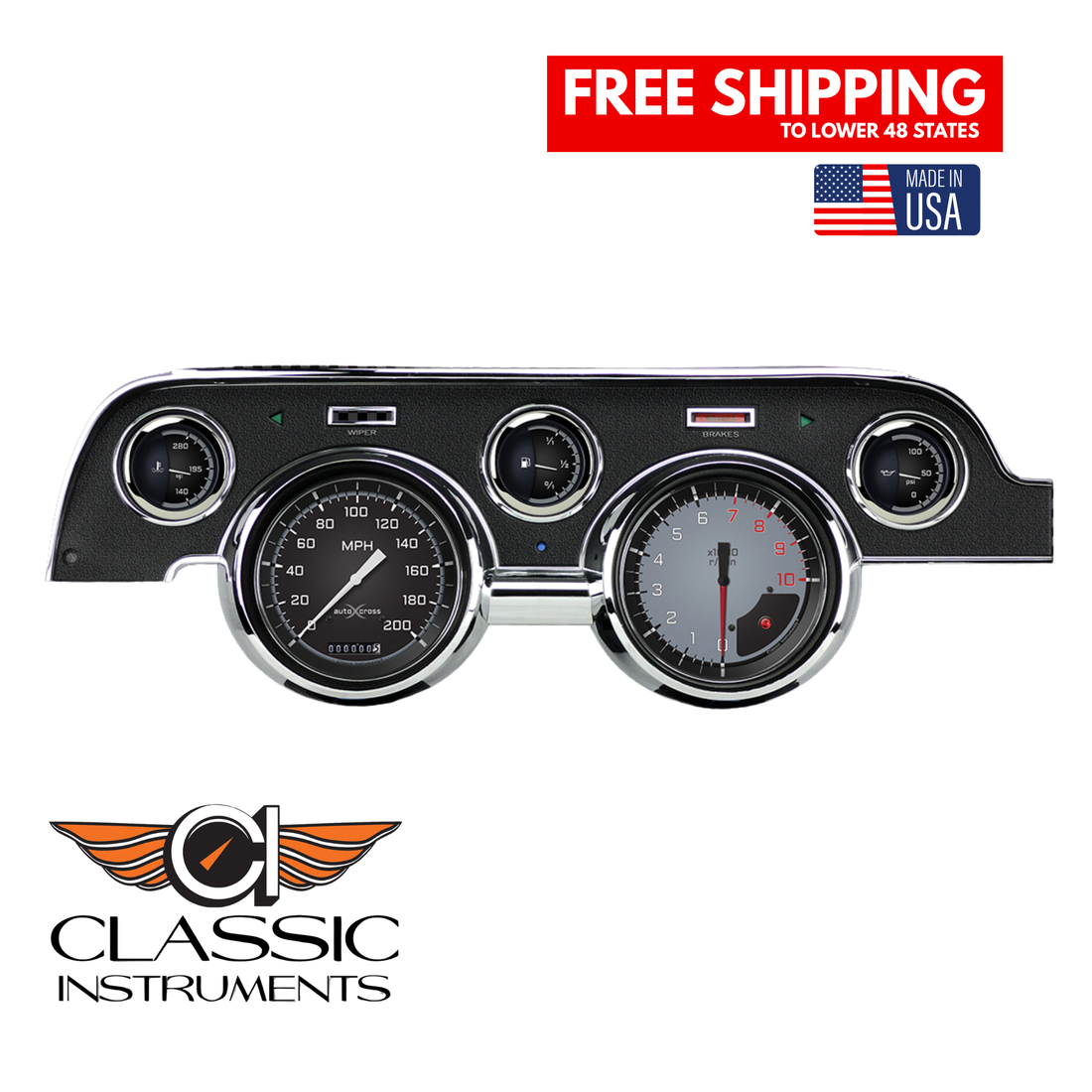 Classic Instruments - The Auto Cross Gray Gauge Package for 1967-1968 Mustang - MU67AXG