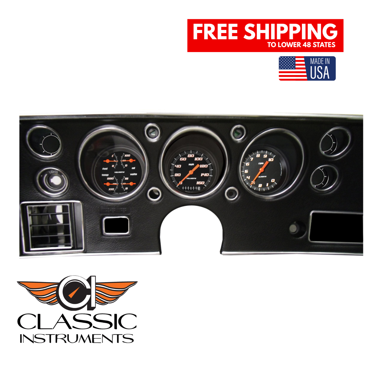 Classic Instruments-Black Gauge Package for 70-72 Chevelle SS-CV70VSB ...