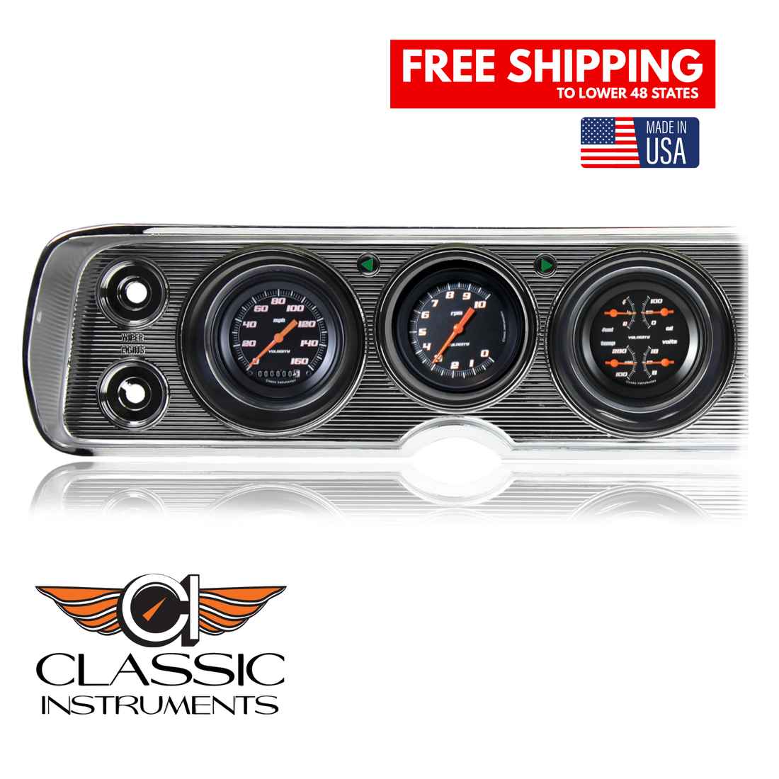 Classic Instruments - Velocity Black Gauge 1964-65 Chevelle Package - CV64VSB