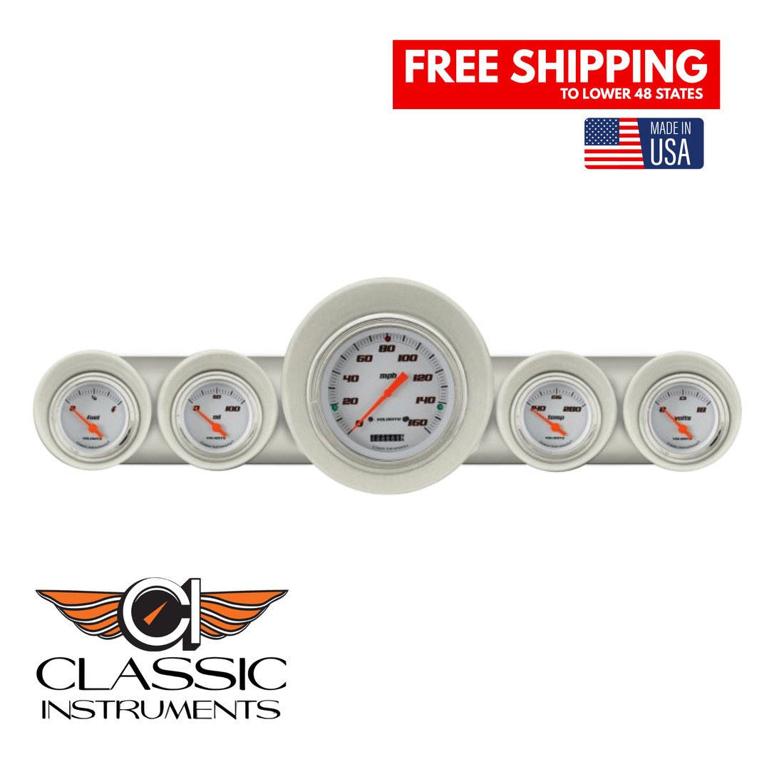 Classic Instruments - Velocity White Gauge 1959-60 Full-size Chevy - CH59VSW54