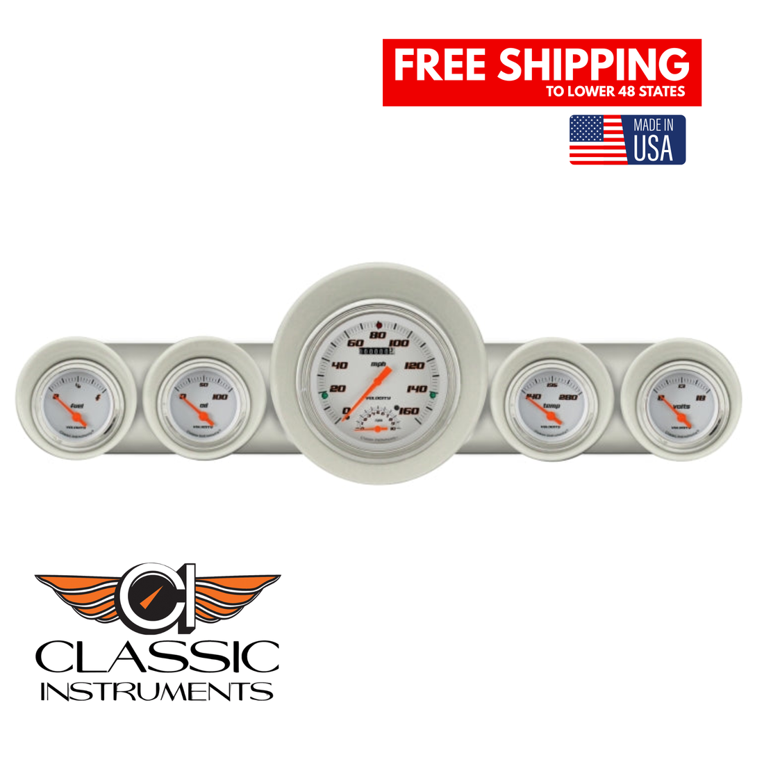 Classic Instruments - Velocity White Gauge 1959-60 Full-size Chevy - CH59VSW65