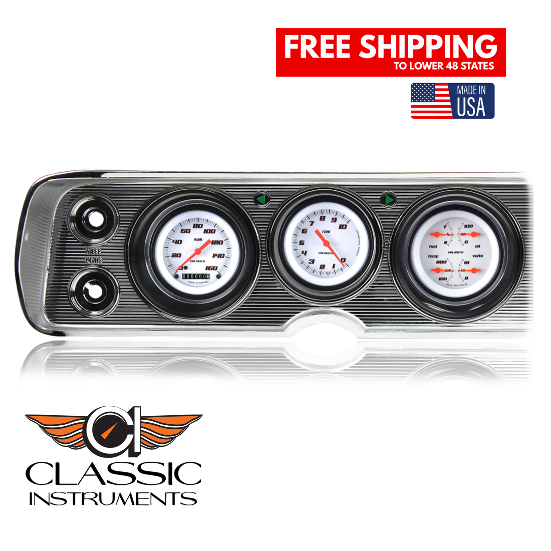 Classic Instruments - Velocity White Gauge 1964-65 Chevelle Package - CV64VSW