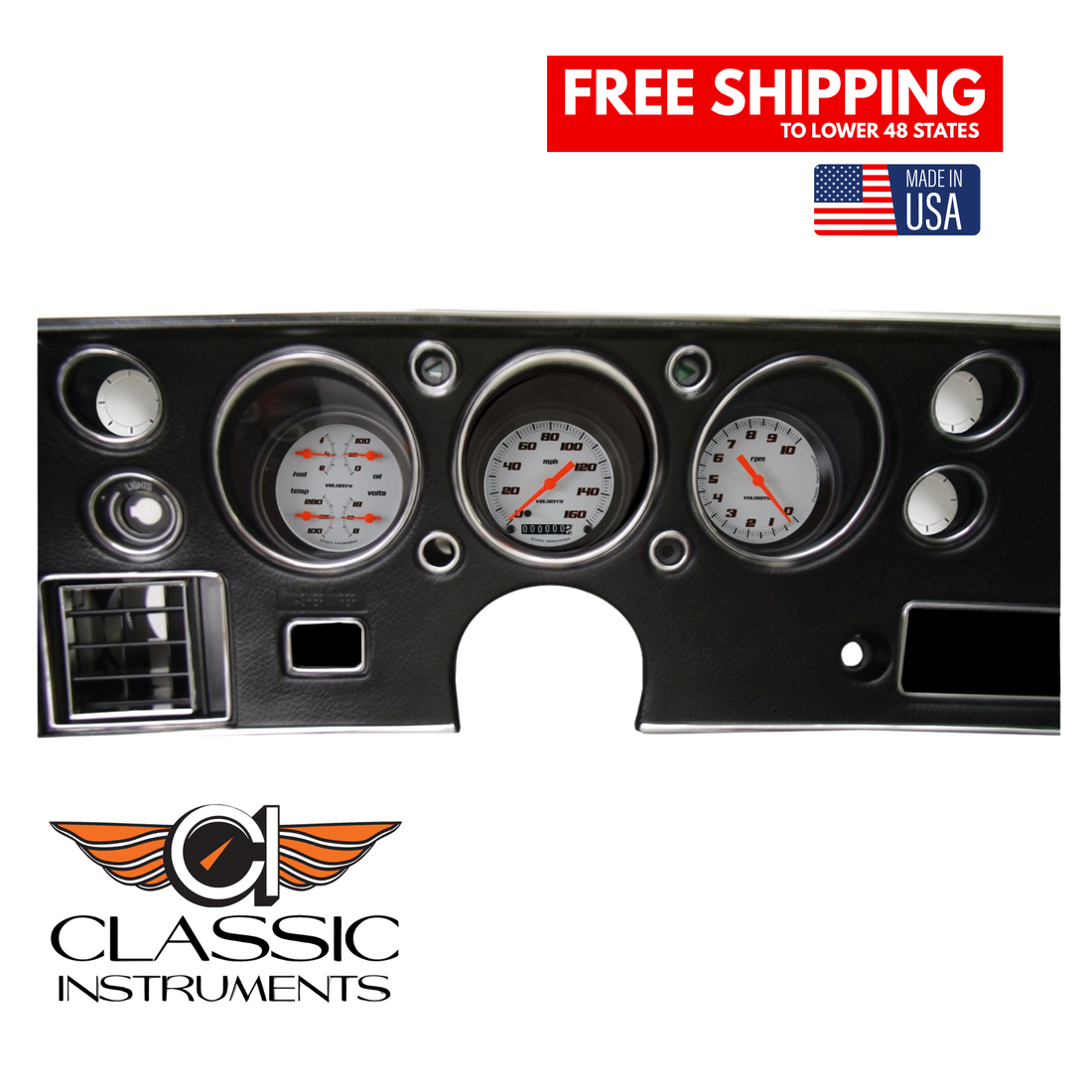Classic Instruments - Velocity White Gauge 1970-72 Chevelle SS Package - CV70VSW