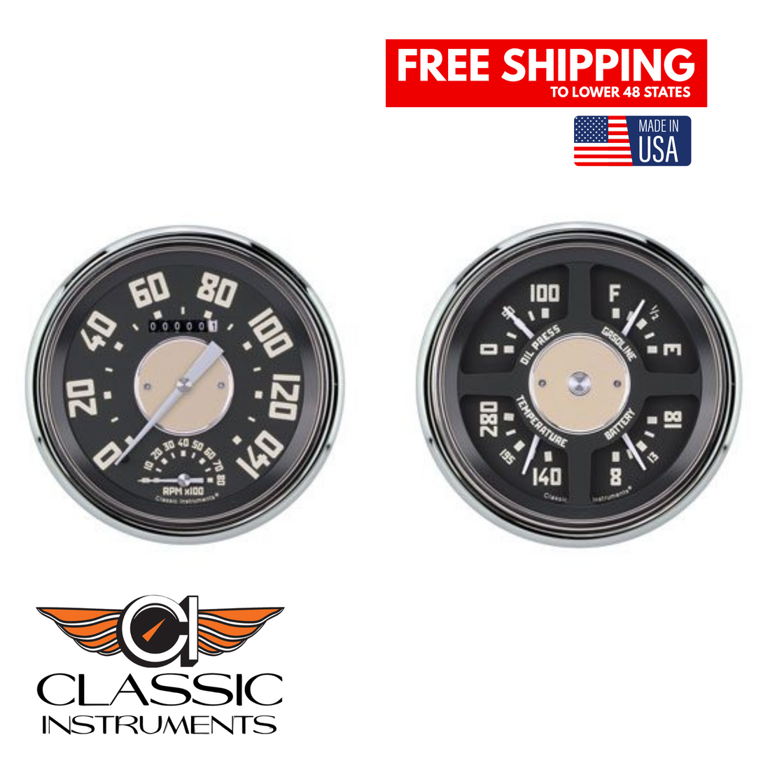 Classic Instruments 1947-1953 Chevrolet Pickup Truck Classic Instruments OE Gauge Package with Tachometer-CT47OE62