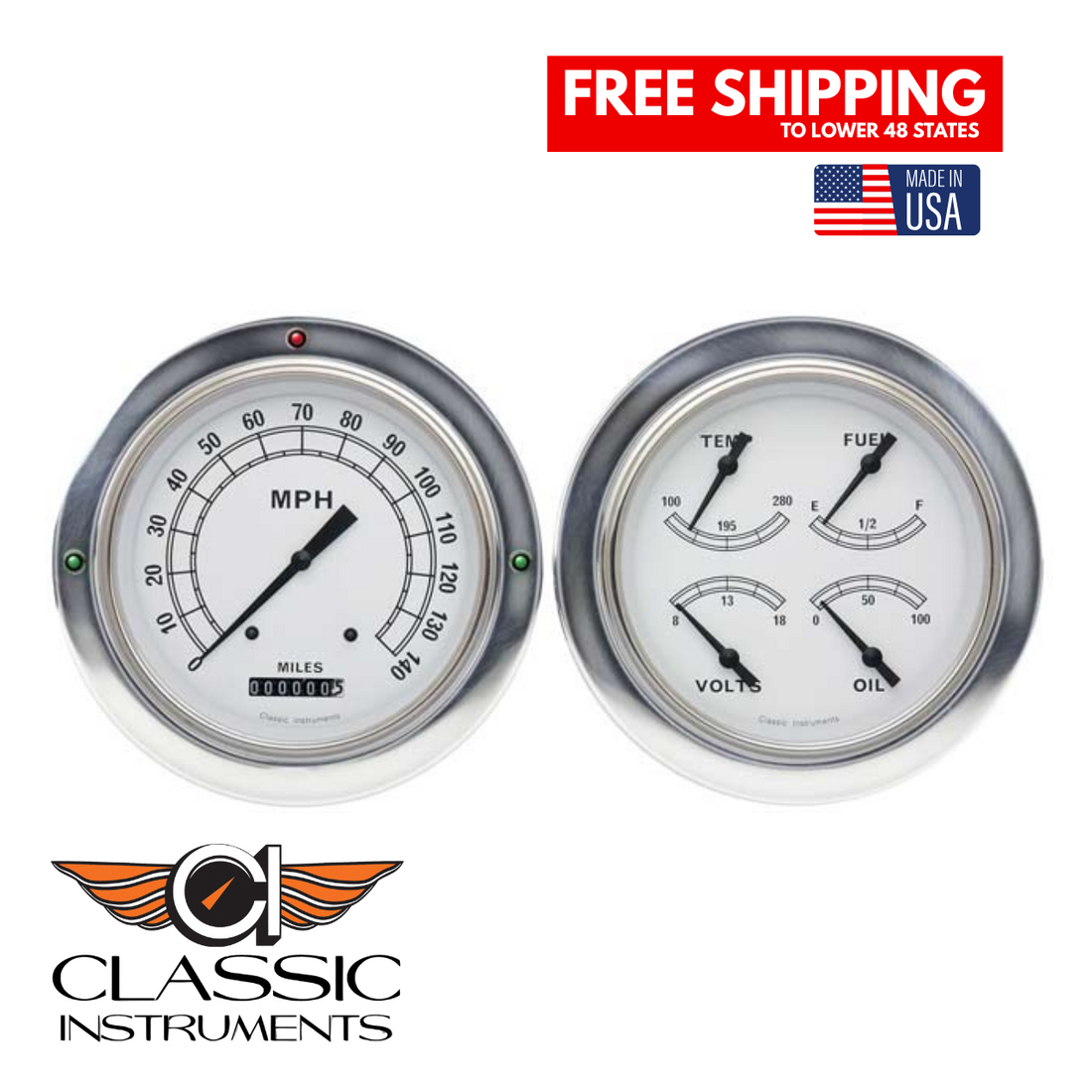 Classic Instruments 1954-1955 Classic White Chevy Truck Package Cluster CT54CW52