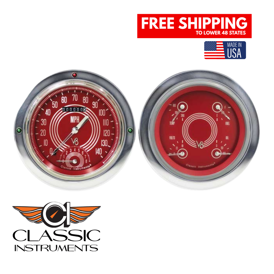 Classic Instruments 1954-1955 V8 Red Steelie Chevy Truck Package w/ Speedtachular-CT54V8RS62