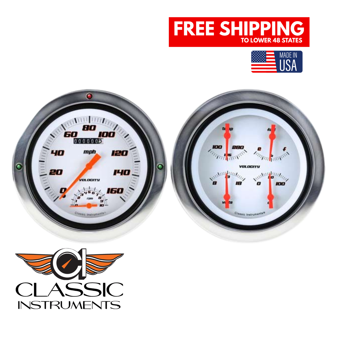 Classic Instruments 1954-1955 Velocity Series White Chevy Truck Package w/ Speedtachular-CT54VSW62