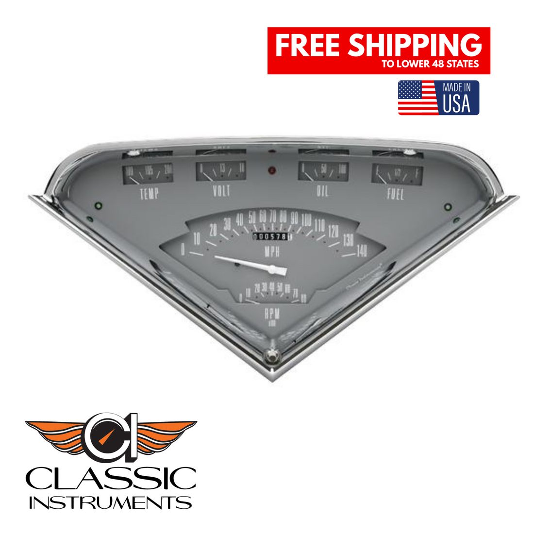 Classic Instruments 1955-59 CHEVY TRUCK CLASSIC INSTRUMENTS GAUGE SET, GRAY FACE TACH FORCE TF01G