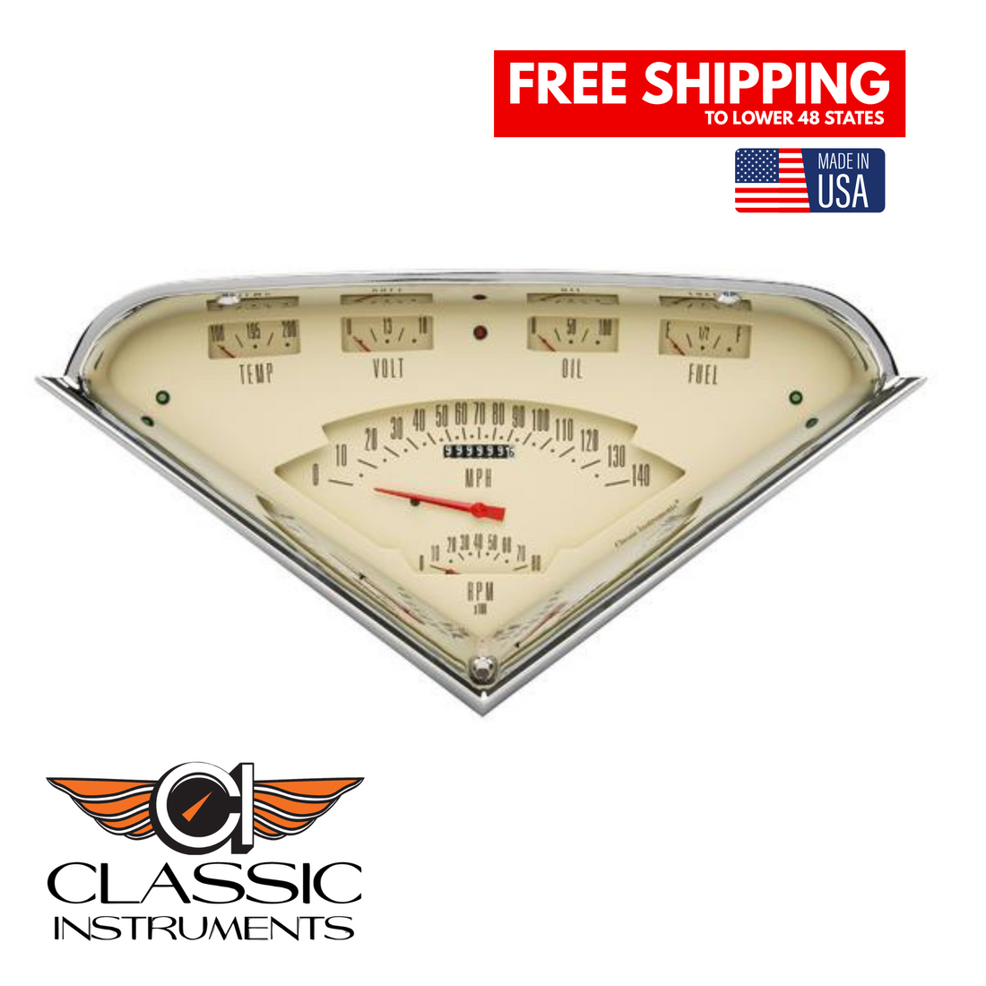 Classic Instruments 1955-59 CHEVY TRUCK CLASSIC INSTRUMENTS GAUGE SET, TAN FACE TACH FORCE TF01T