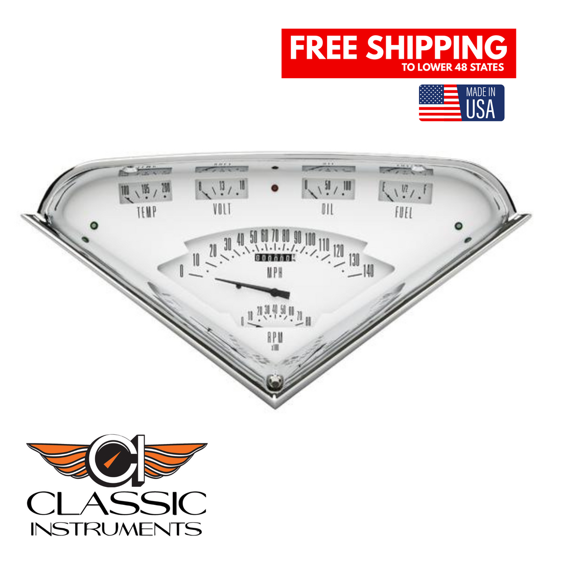 Classic Instruments 1955-59 CHEVY TRUCK CLASSIC INSTRUMENTS GAUGE SET, WHITE FACE TACH FORCE TF01W