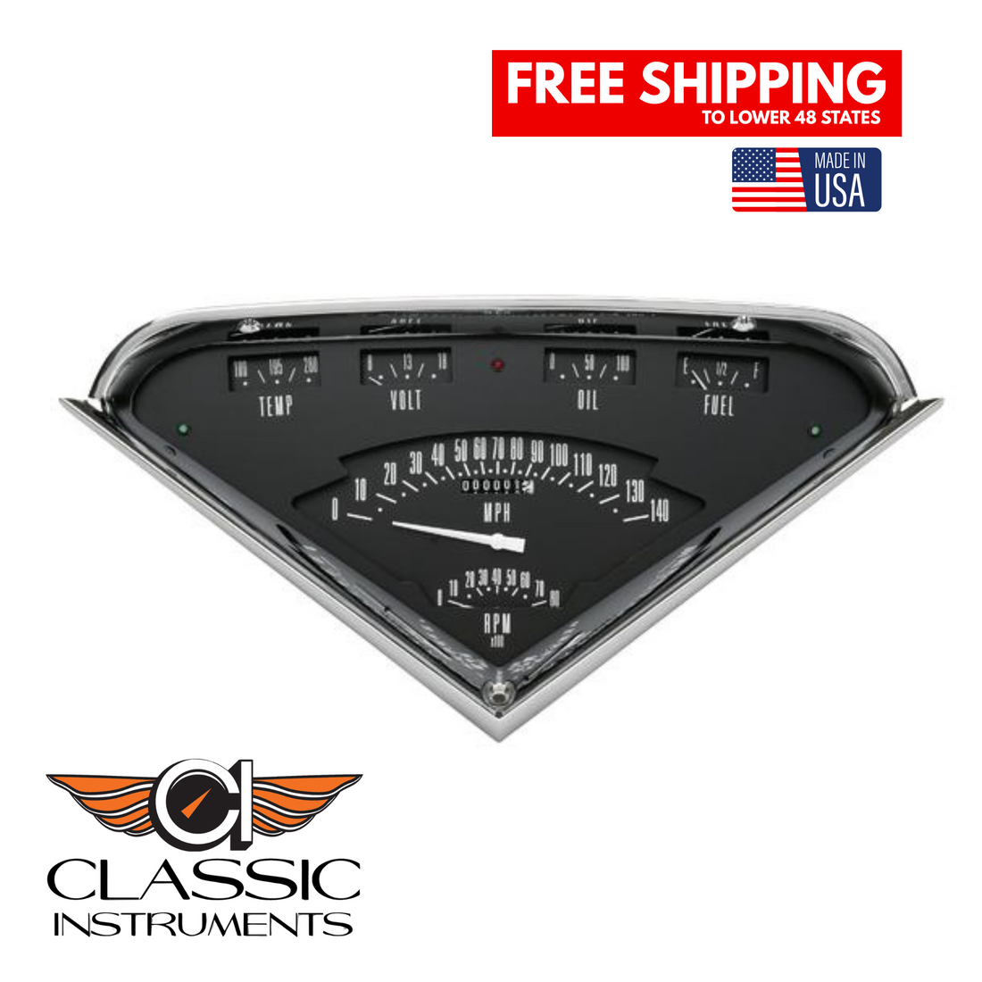 Classic Instruments 1955-59 Chevy Truck Classic Instruments Gauge Set, Black Face Tach Force TF01B