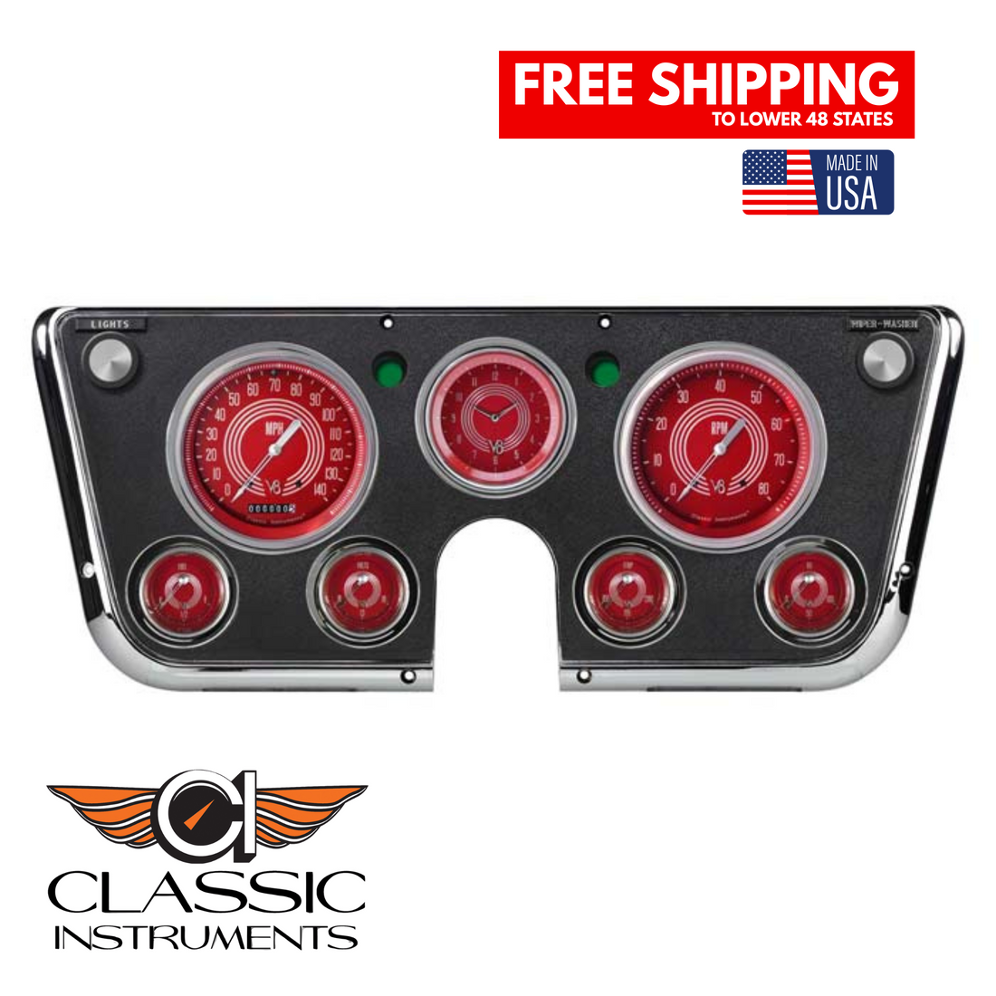 Classic Instruments 1967-1972 V8 Red Steelie Series Electronic Gauges CT67V8RS