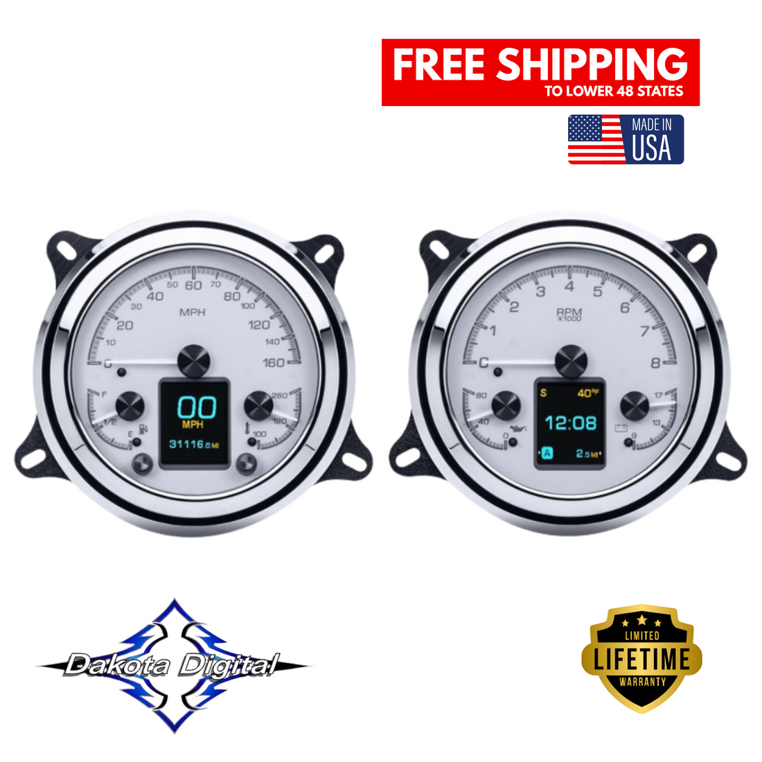 Dakota Digital 1947-1953 Chevrolet & GMC Truck HDX Instrument Gauge Cluster-Silver Alloy Face HDX-47C-PU-S