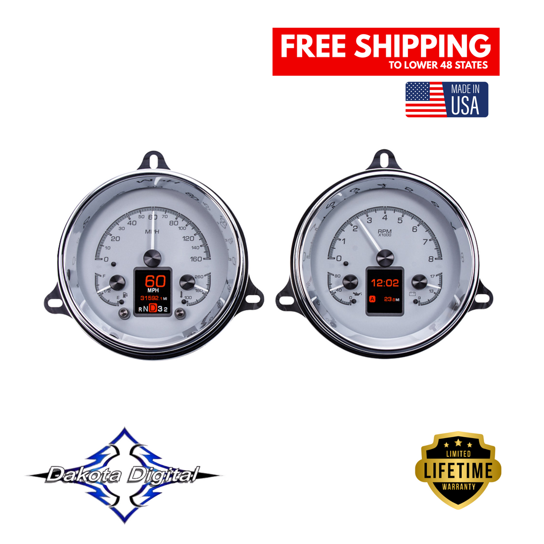 Dakota Digital 1954-1955 1st Series Chevrolet Truck HDX Instrument Gauge Cluster-Silver Alloy Face HDX-54C-PU-S