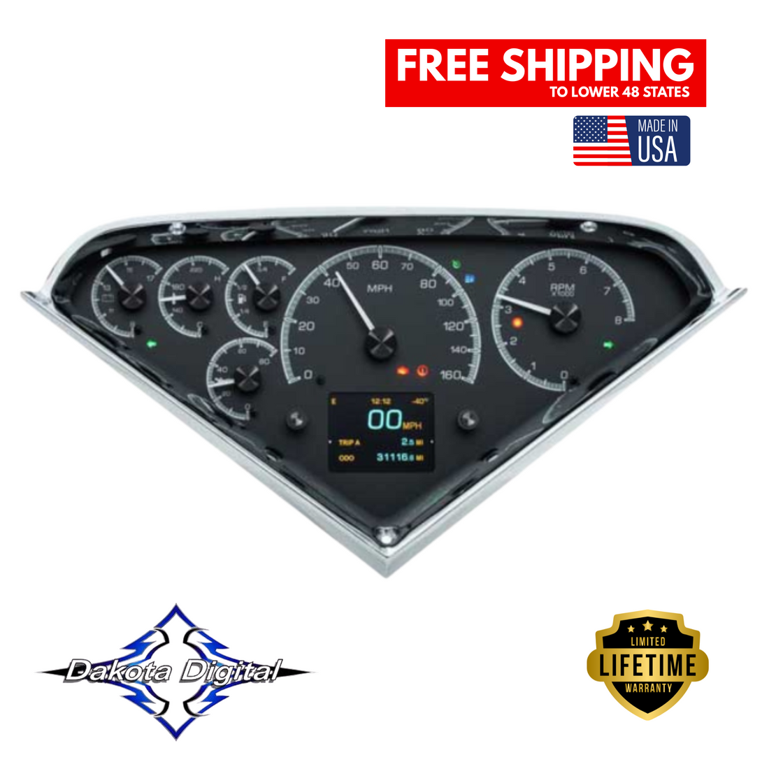 Dakota Digital 1955-1959 Chevrolet Truck HDX Instrument Gauge Cluster-Black Alloy Face HDX-55C-PU-K