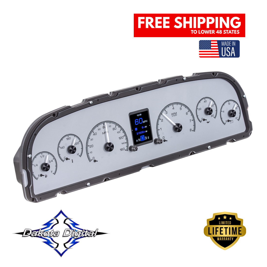 Dakota Digital 1960-1963 Chevrolet Truck HDX Instrument Gauge Cluster-Silver Alloy Face HDX-60C-PU-S