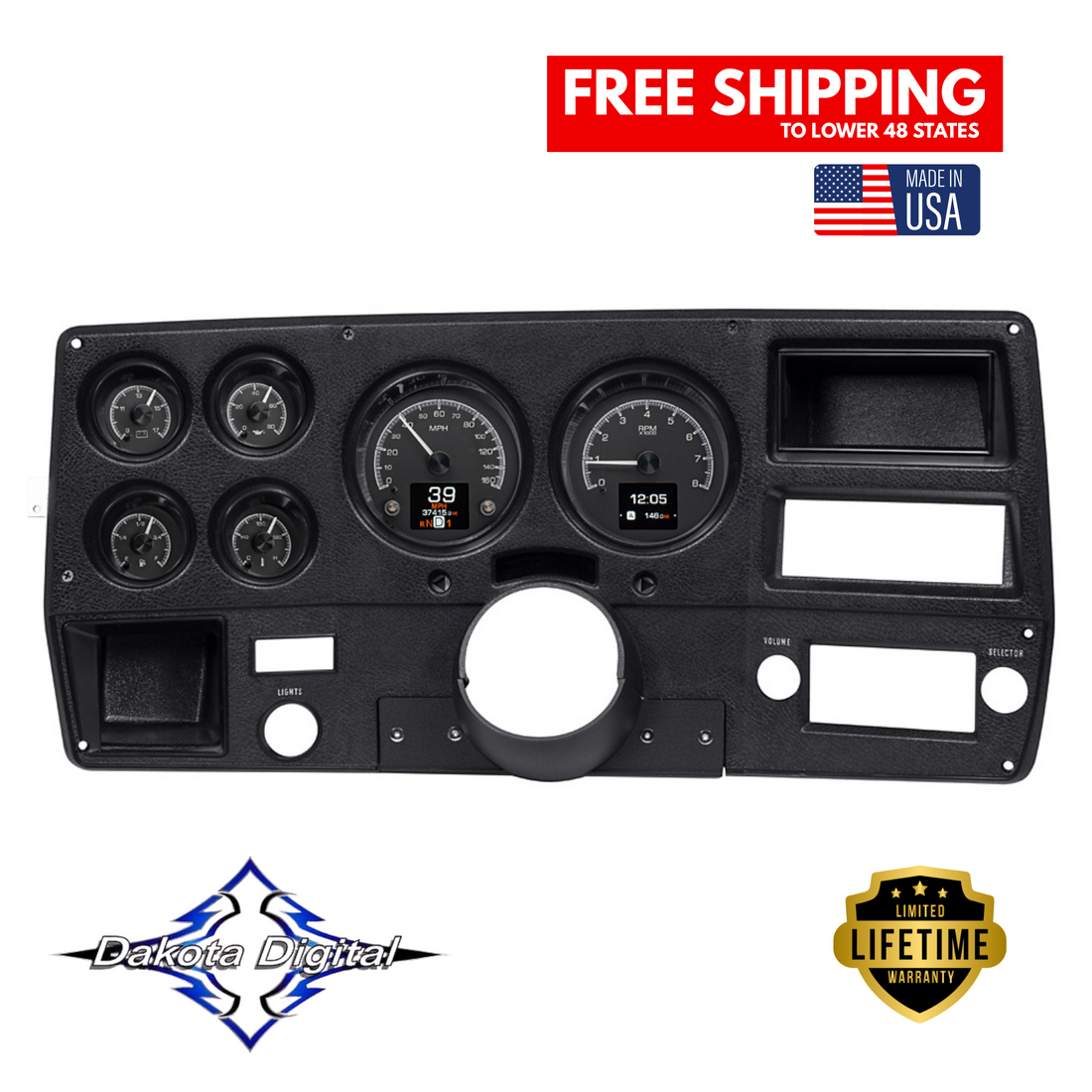 Dakota Digital 1973-1987 Chevrolet & GMC Truck HDX Instrument Gauge Cluster-Black Alloy Face HDX-73C-PU-K