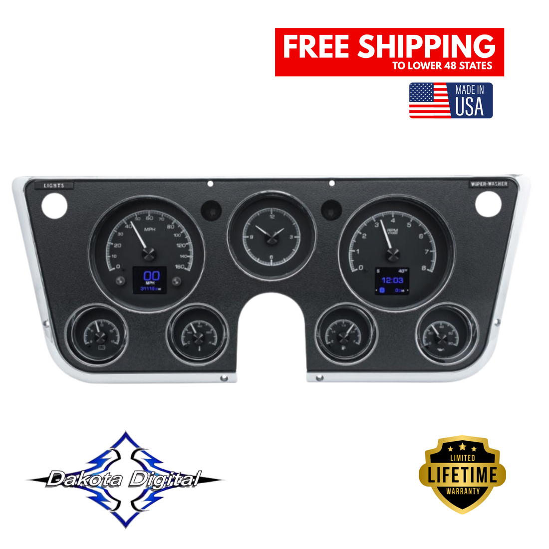 Dakota Digital 1967-1972 Chevrolet & GMC Truck HDX Instrument Gauge Cluster-Black Alloy Face HDX-67C-PU-K