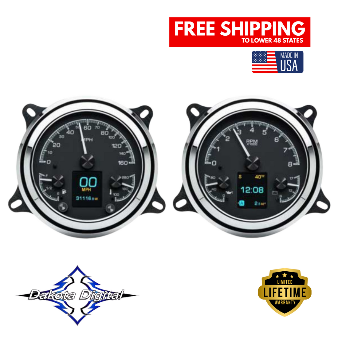 Dakota Digital 1947-1953 Chevrolet & GMC Truck HDX Instrument Gauge Cluster-Black Alloy Face HDX-47C-PU-K