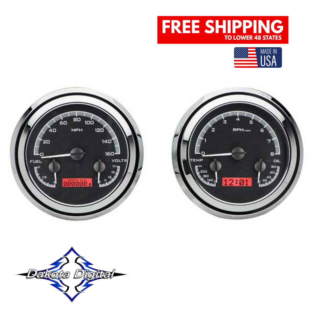 Dakota Digital 1947-1953 Chevrolet & GMC Truck VHX Instrument Gauge Cluster-Black Background / Red Illumination VHX-47C-PU-K-R Tuckers Classic Auto Parts