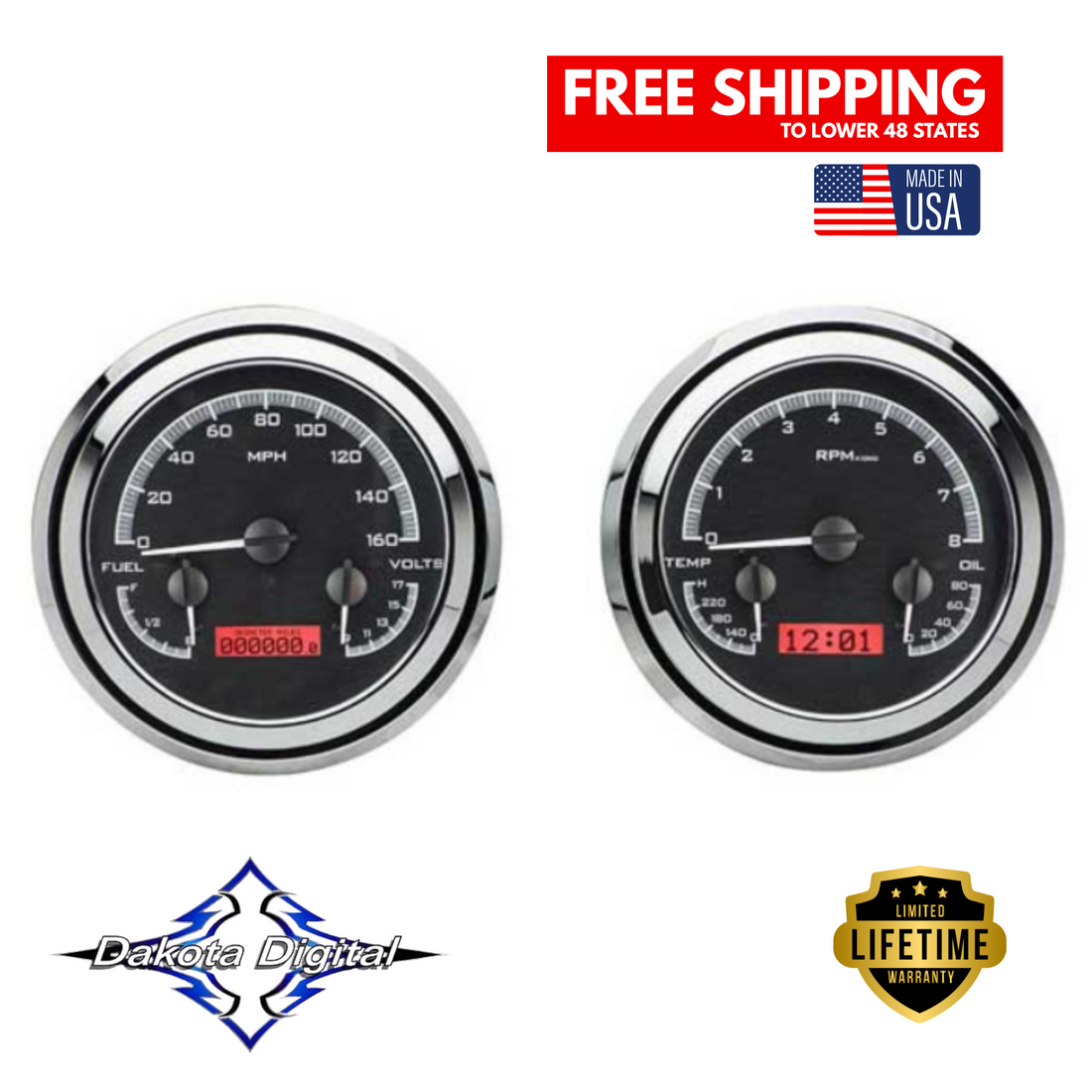 Dakota Digital 1947-1953 Chevrolet & GMC Truck VHX Instrument Gauge Cluster-Black Background / Red Illumination VHX-47C-PU-K-R