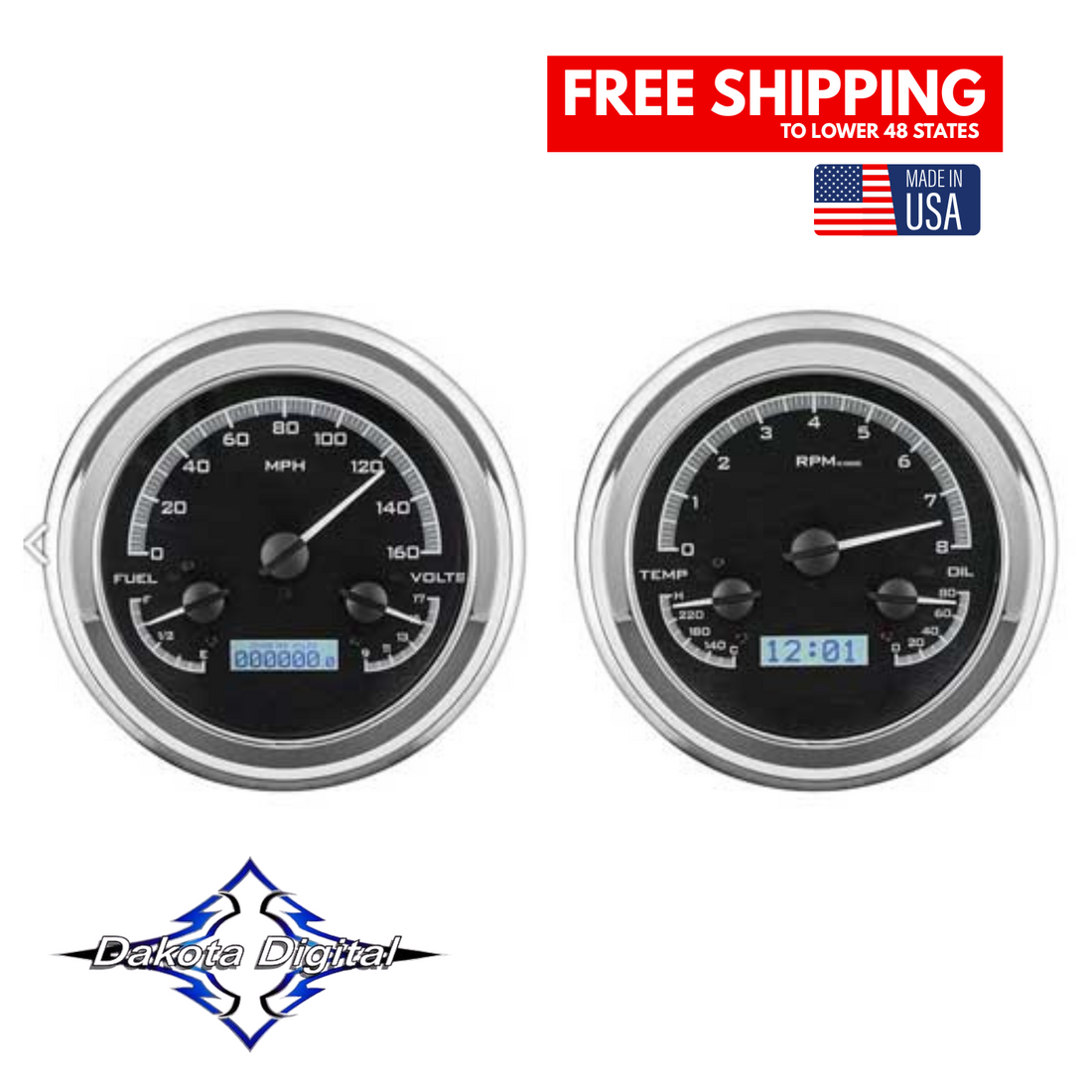 Dakota Digital 1947-1953 Chevrolet & GMC Truck VHX Instrument Gauge Cluster-Black Background / White Illumination VHX-47C-PU-K-W Tuckers Classic Auto Parts