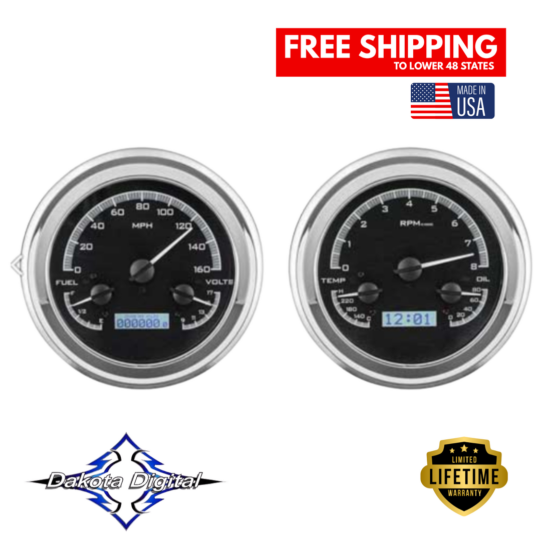 Dakota Digital 1947-1953 Chevrolet & GMC Truck VHX Instrument Gauge Cluster-Black Background / White Illumination VHX-47C-PU-K-W