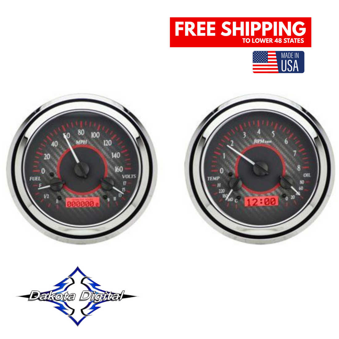 Dakota Digital 1947-1953 Chevrolet & GMC Truck VHX Instrument Gauge Cluster-Carbon Background / Red Illumination VHX-47C-PU-C-R Tuckers Classic Auto Parts