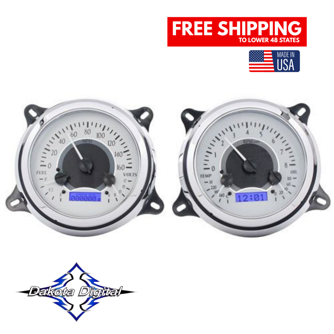 Dakota Digital 1947-1953 Chevrolet & GMC Truck VHX Instrument Gauge Cluster-Silver Background / Blue Illumination VHX-47C-PU-S-B Tuckers Classic Auto Parts