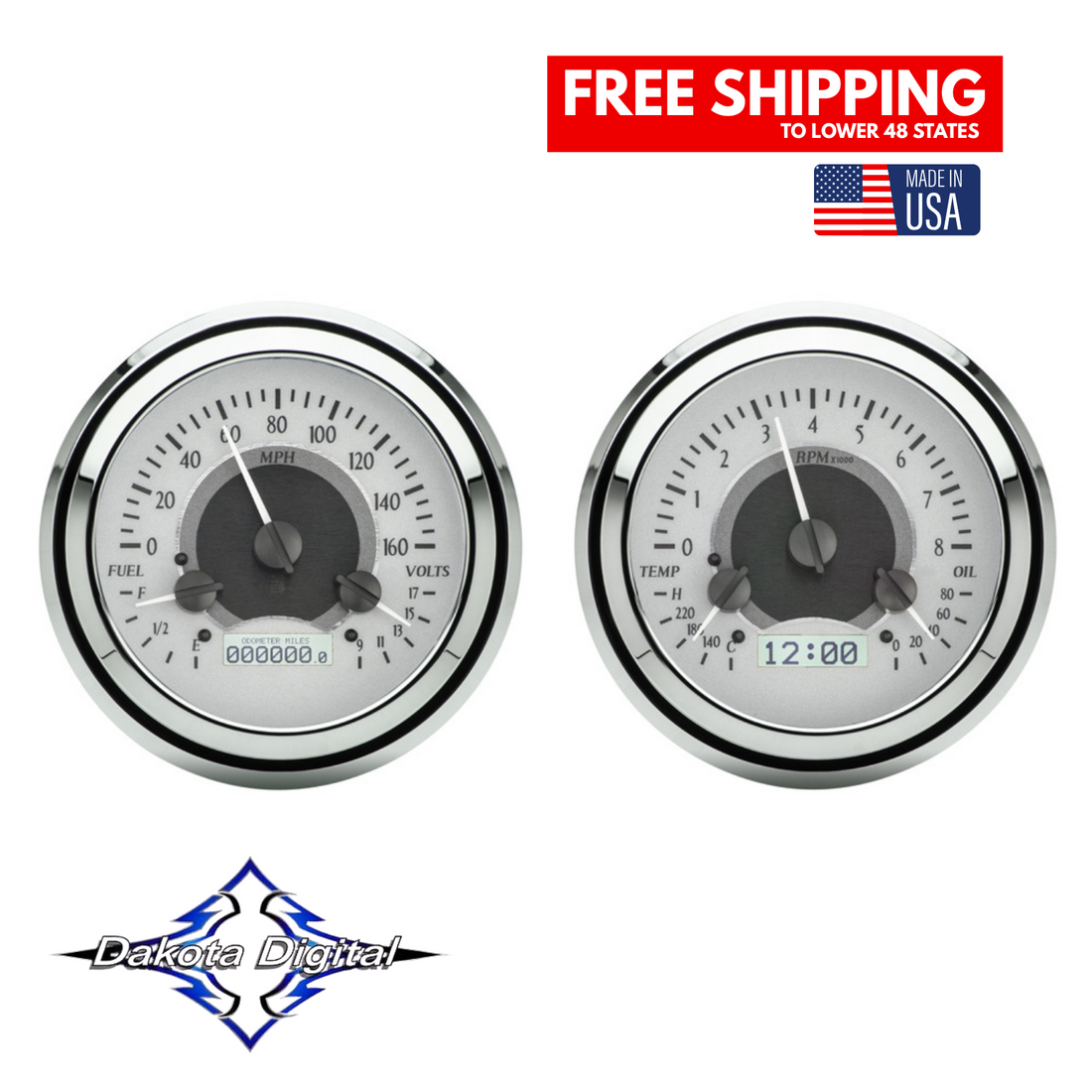 Dakota Digital 1947-1953 Chevrolet & GMC Truck VHX Instrument Gauge Cluster-Silver Background / White Illumination VHX-47C-PU-S-W Tuckers Classic Auto Parts