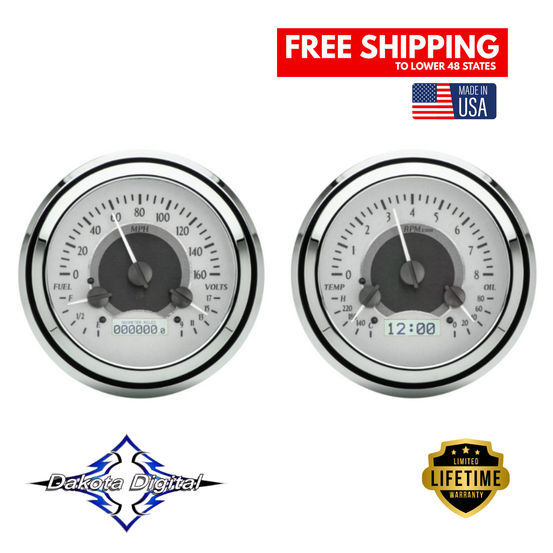 Dakota Digital 1947-1953 Chevrolet & GMC Truck VHX Instrument Gauge Cluster-Silver Background / White Illumination VHX-47C-PU-S-W