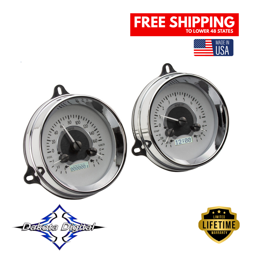 Dakota Digital 1954-1955 1st Chevrolet Truck VHX Gauge Cluster-Silver Background /White Illumination VHX-54C-PU-S-W