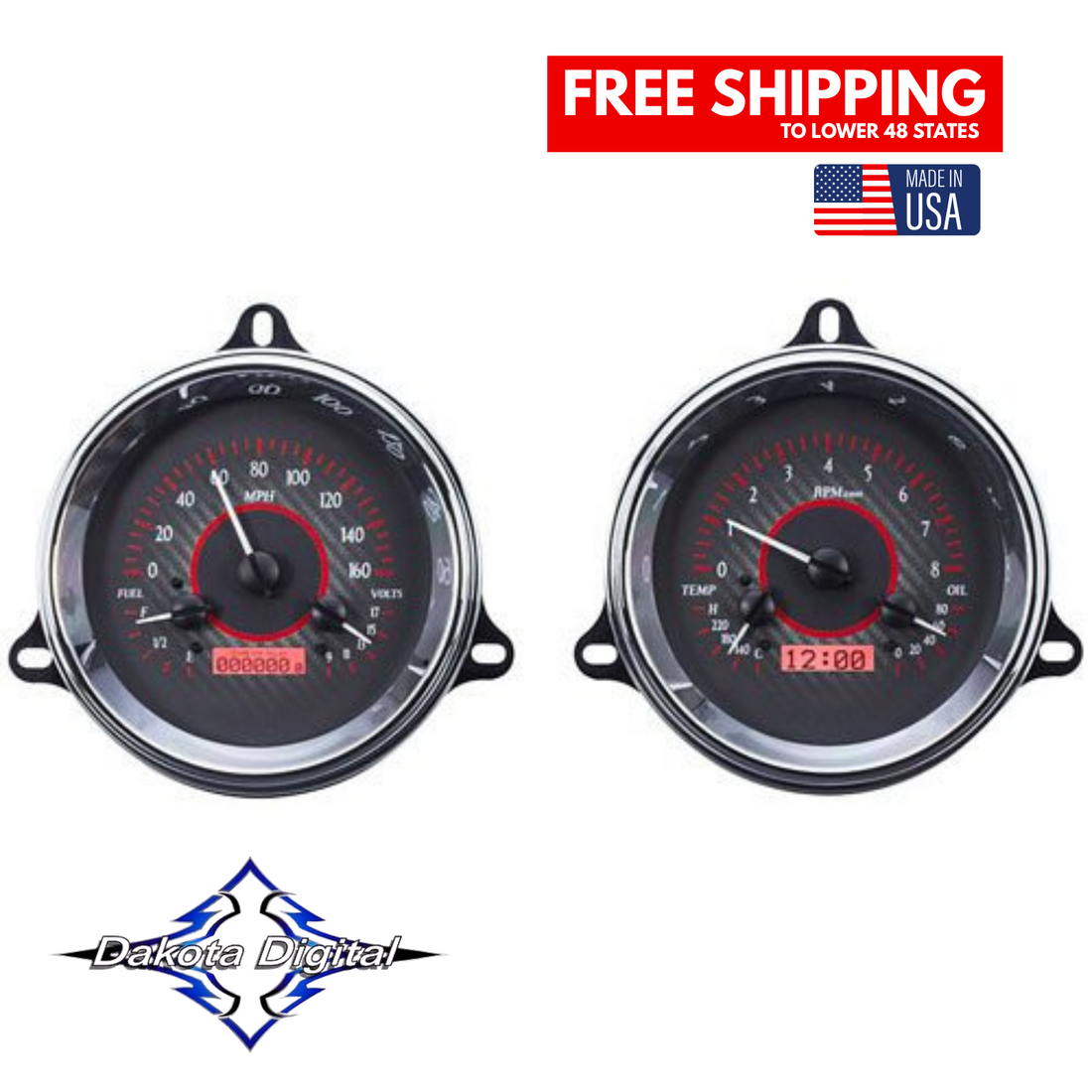 Dakota Digital 1954-1955 1st Series Chevrolet & GMC Truck VHX Instrument Gauge Cluster-Carbon Background / Red Illumination VHX-54C-PU-C-R Tuckers Classic Auto Parts