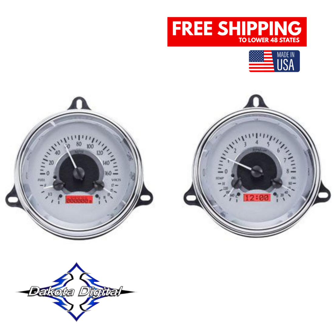 Dakota Digital 1954-1955 1st Series Chevrolet &amp; GMC Truck VHX Instrument Gauge Cluster-Silver Background / Red Illumination VHX-54C-PU-S-R Tuckers Classic Auto Parts