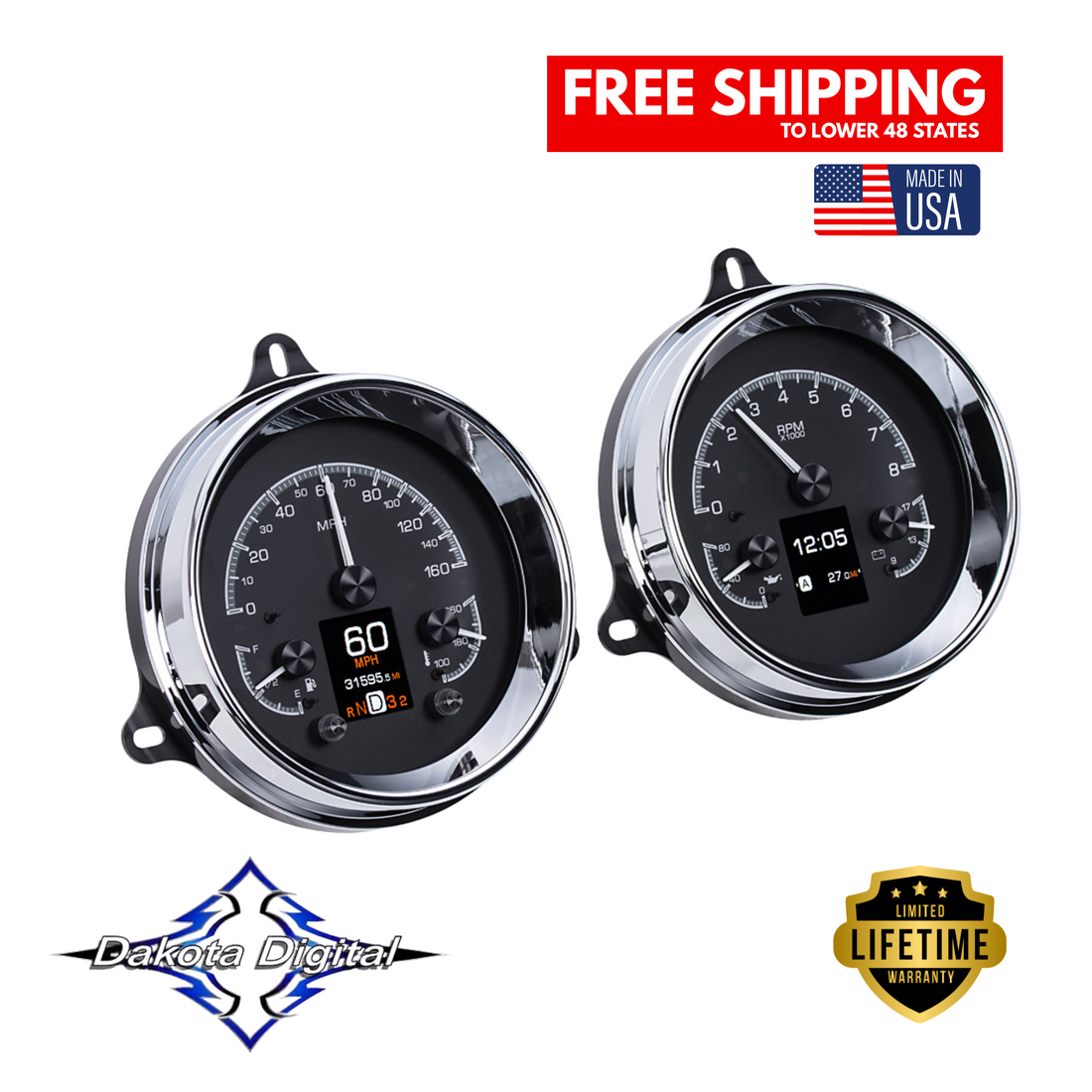 Dakota Digital 1954-1955 1st Series Chevrolet Truck HDX Instrument Gauge Cluster-Black Alloy Face HDX-54C-PU-K