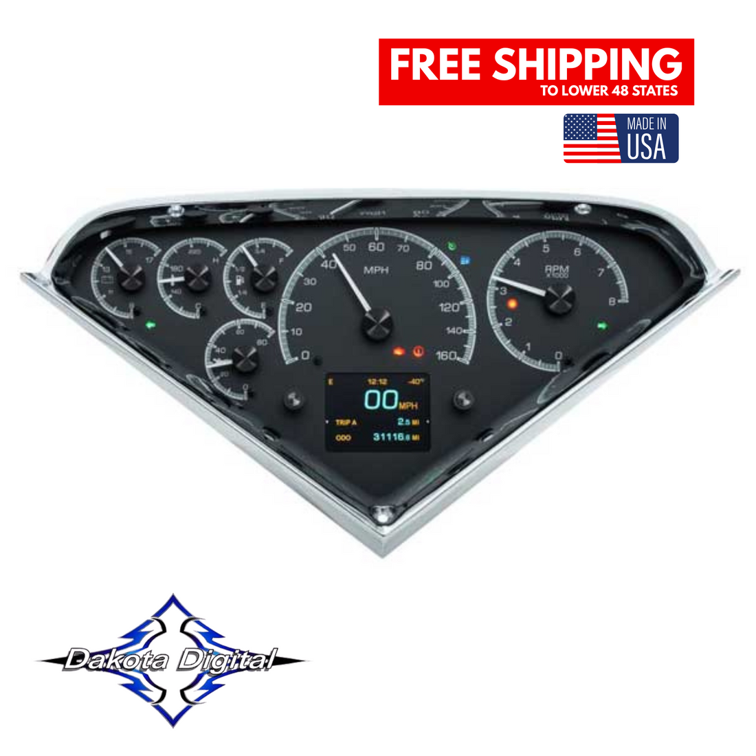 Dakota Digital 1955 1956 1957 1958 1959 Chevy 3100 Truck HDX Instrument Gauge Cluster-Black Alloy Face HDX-55C-PU-K