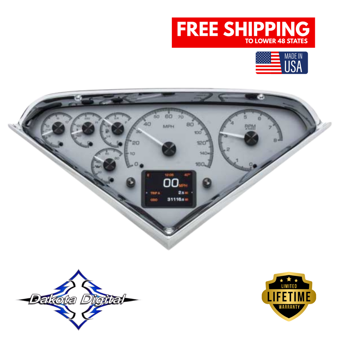 Dakota Digital 1955-1959 Chevrolet Truck HDX Instrument Gauge Cluster-Silver Alloy Face HDX-55C-PU-S
