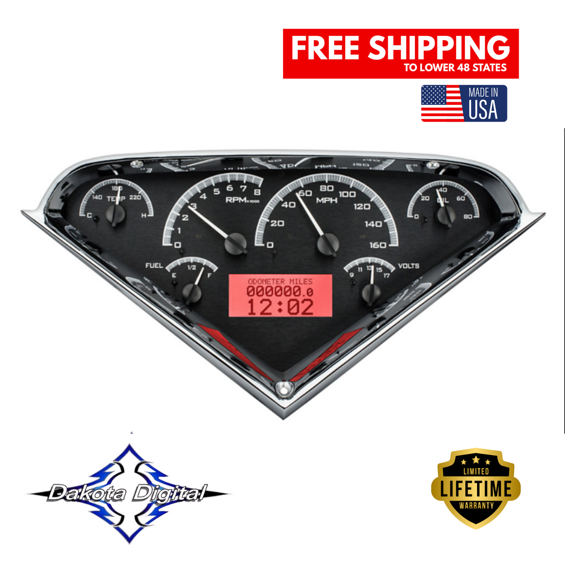 Dakota Digital 1955-1959 Chevrolet Truck VHX Instrument Gauge Cluster-Black Background / Red Illumination VHX-55C-PU-K-R