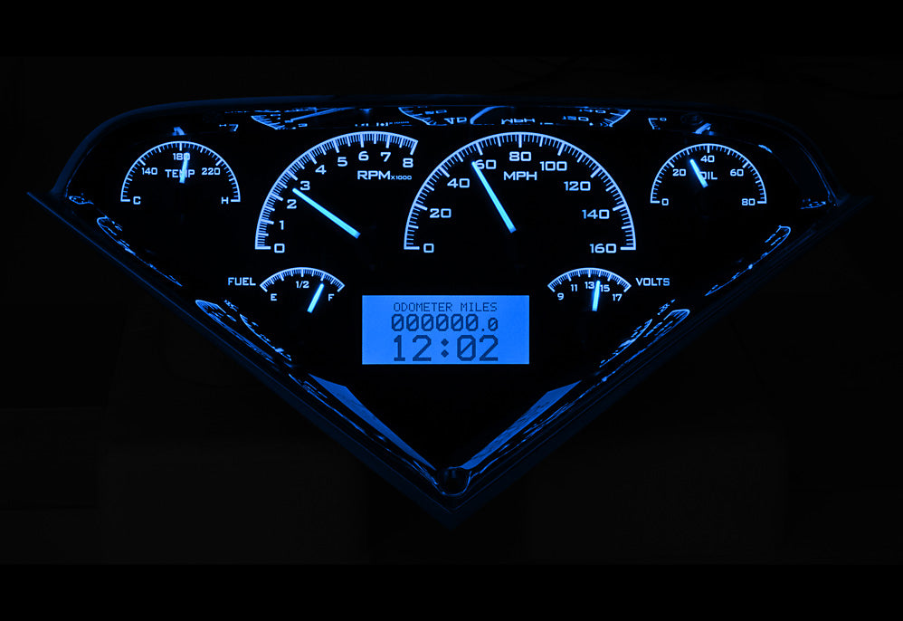 Dakota Digital 1955-1959 Chevrolet Truck VHX Instrument Gauge Cluster-Black Face / Blue Illumination VHX-55C-PU-K-B