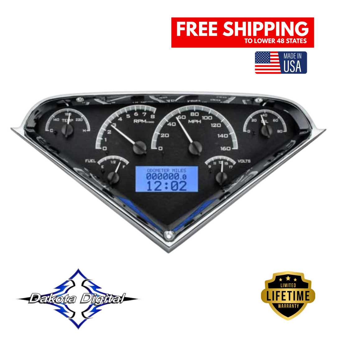 Dakota Digital 1955-1959 Chevrolet Truck VHX Instrument Gauge Cluster-Black Face / Blue Illumination VHX-55C-PU-K-B
