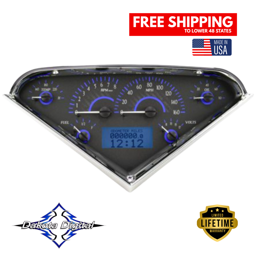 Dakota Digital 1955-1959 Chevrolet Truck VHX Instrument Gauge Cluster-Carbon Fiber Background / Blue Illumination VHX-55C-PU-C-B